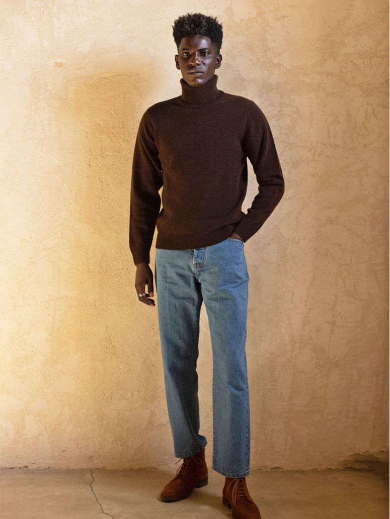 Pull col roulé marron Grant