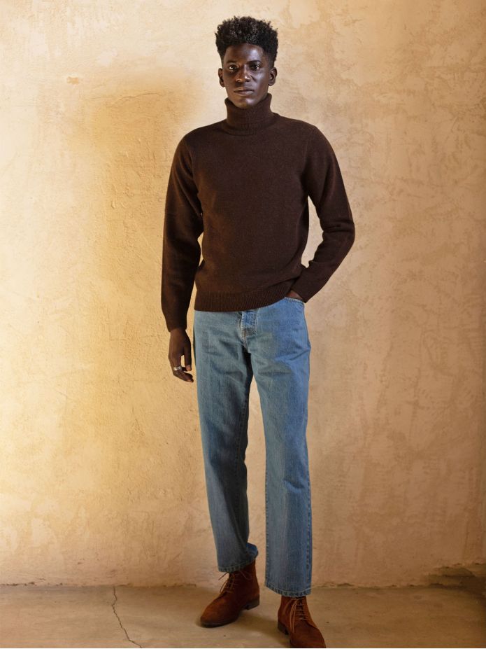 Pull col roulé marron Grant