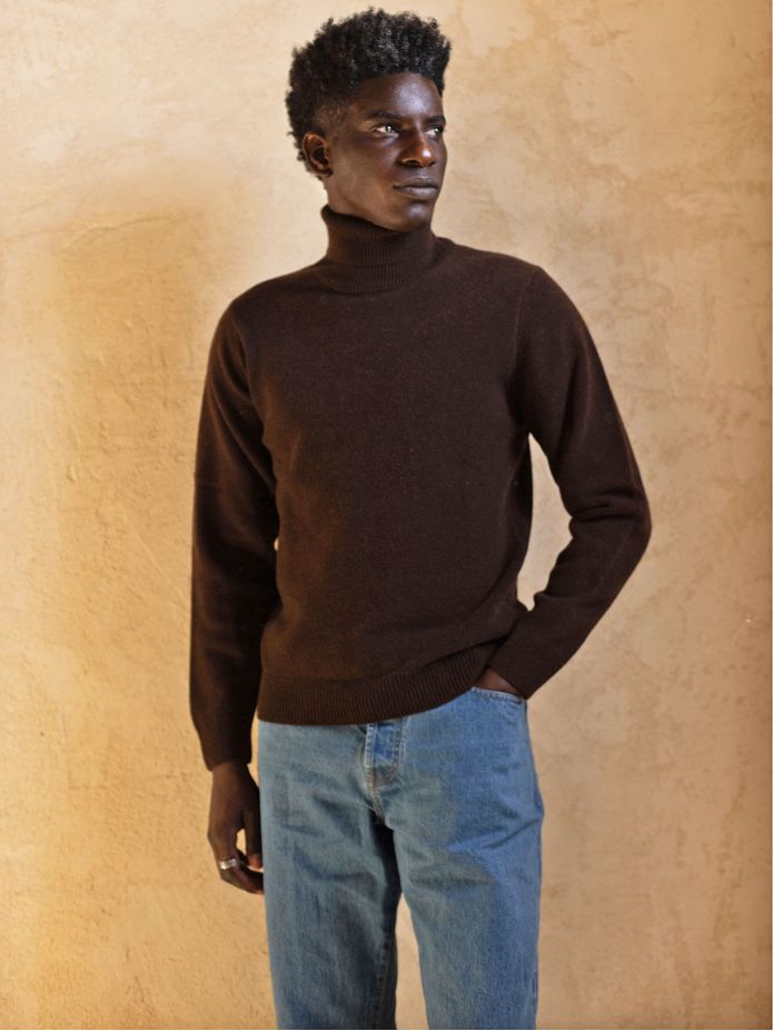 Pull col roulé marron Grant