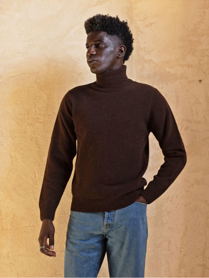 Pull col roulé marron Grant