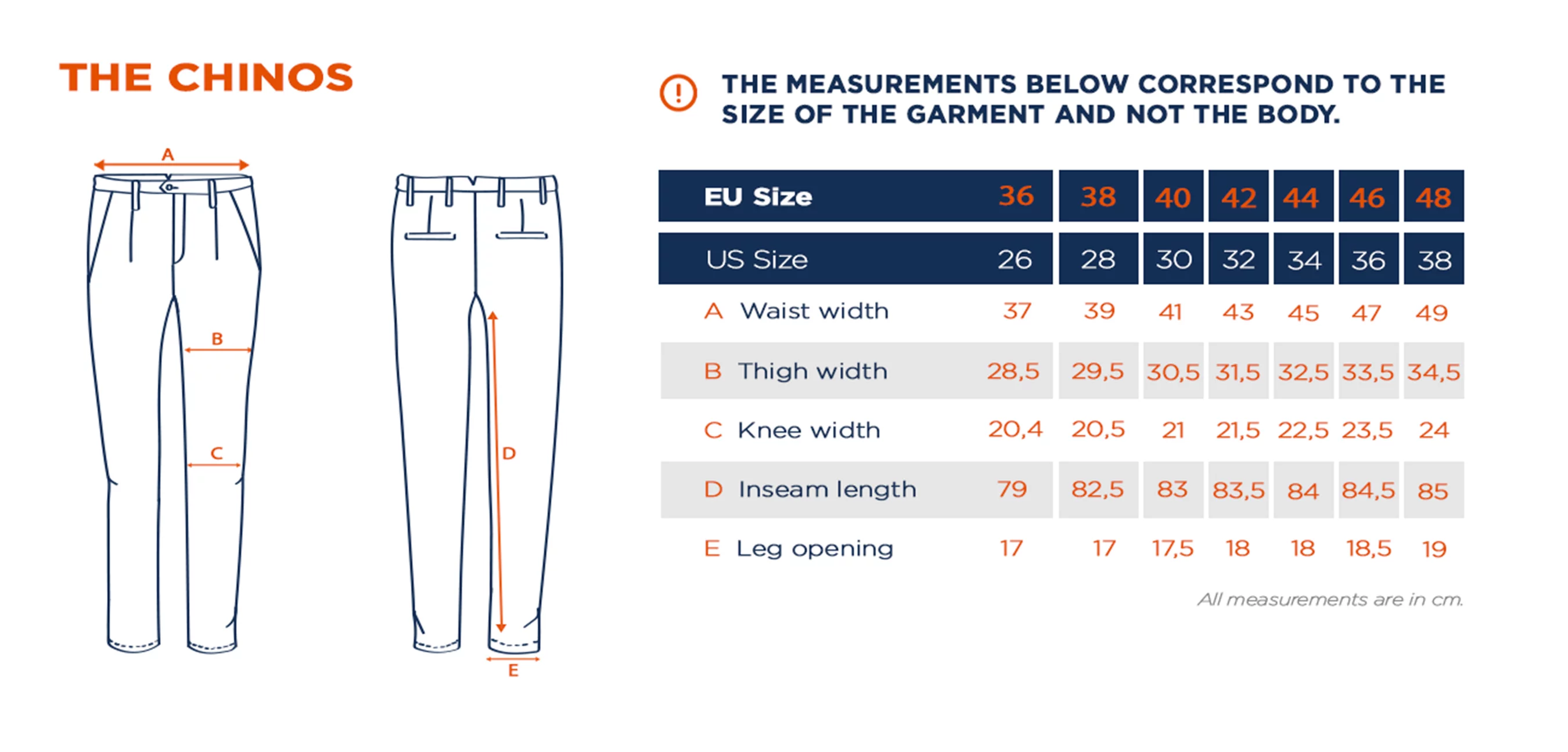Size guide chinos