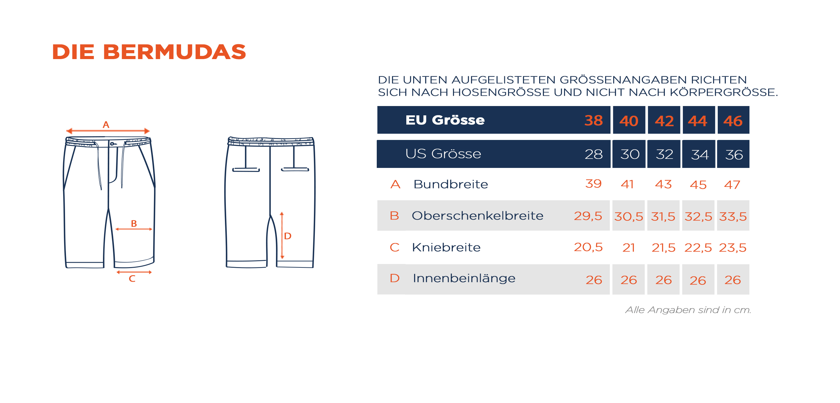 Größenübersicht Bermudas