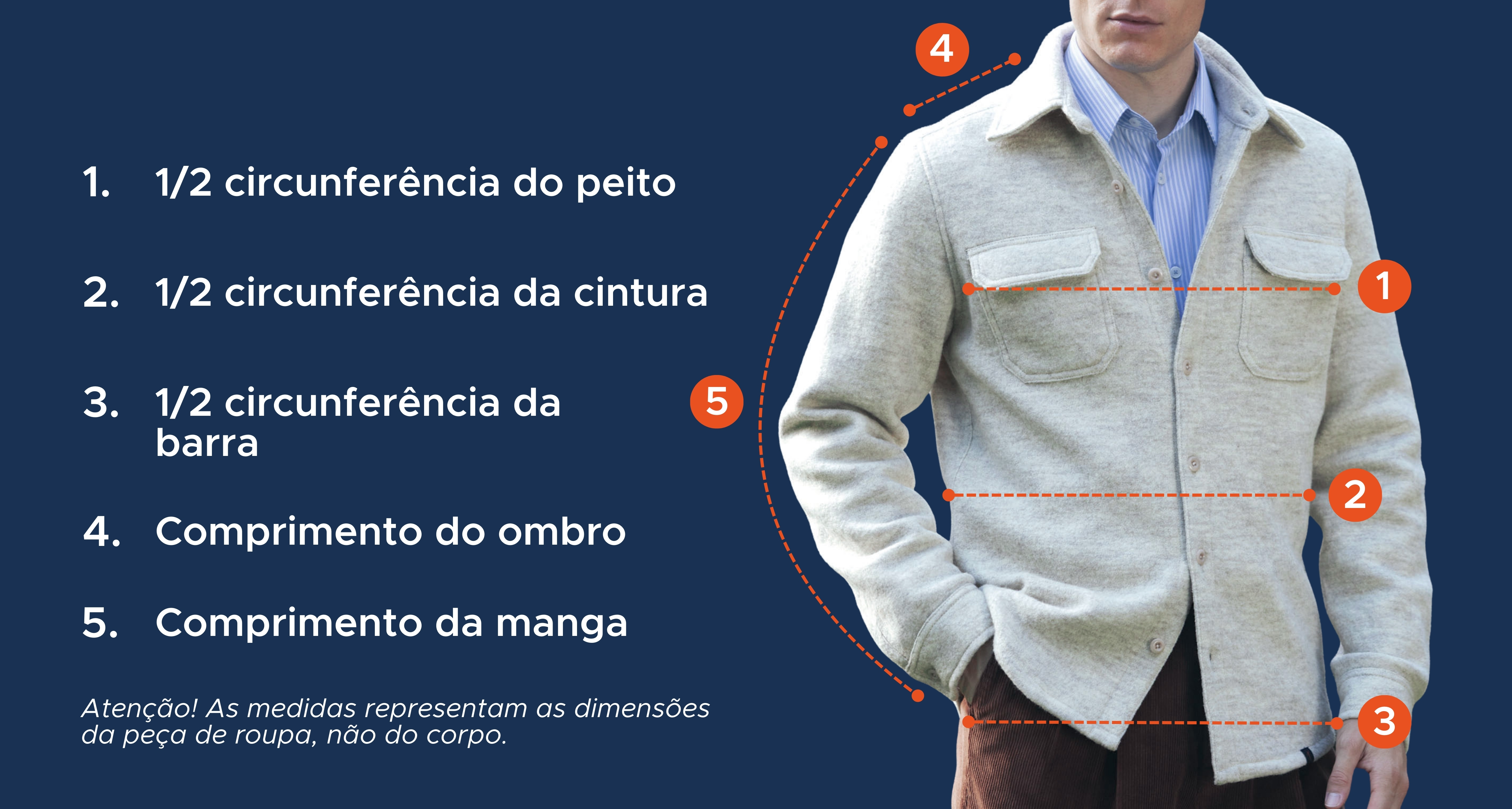 Guia de tamanhos de camisa de sobreposição