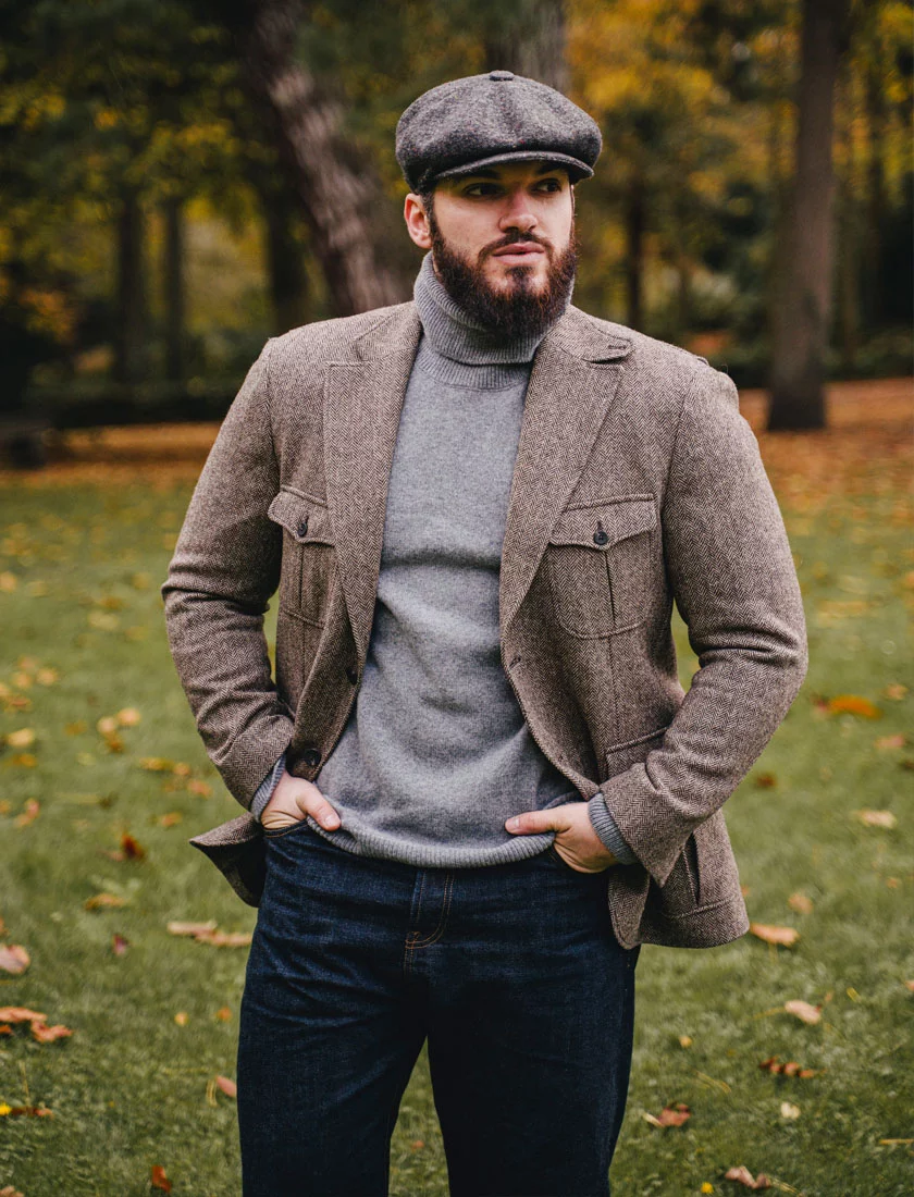 Brown and beige herringbone tweed jacket Ashbury - The Nines